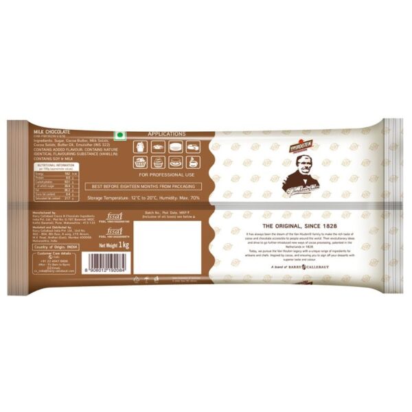 Vanhouten 35.6% Professional Milk Chocolate Couverture - 1 KG - Image 2