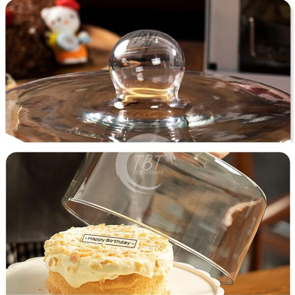 Wooden Cake Stand With Glass 10" - Image 4