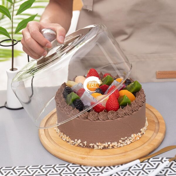 Wooden Cake Stand With Glass 10" - Image 2