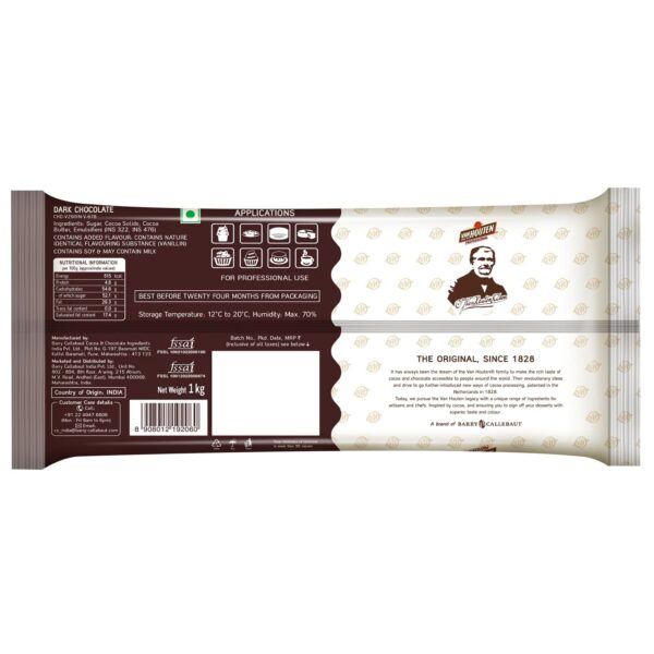 Vanhouten 46.5% Dark Chocolate Couverture -1 KG - Image 2
