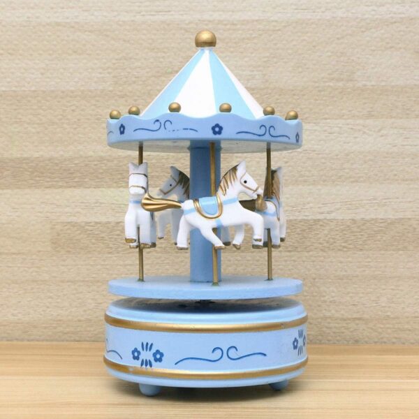 Carousel Rotating Musical Horse Music Box Toy - Blue - Image 3