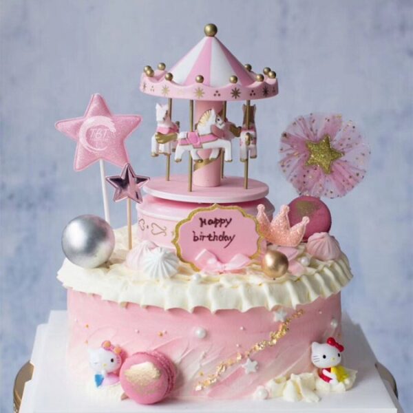 Carousel Rotating Musical Horse Music Box Toy - Pink - Image 5
