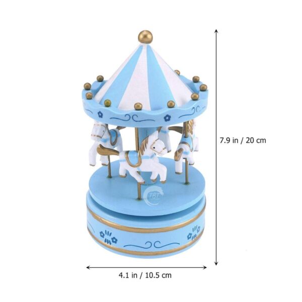 Carousel Rotating Musical Horse Music Box Toy - Blue - Image 2
