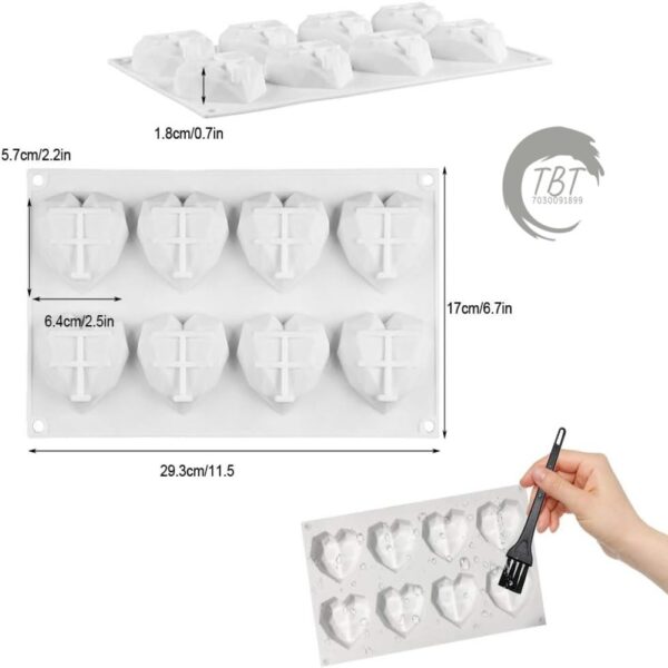 8 Cavity 3D Heart Silicone Mousse Dessert Mold - Image 4