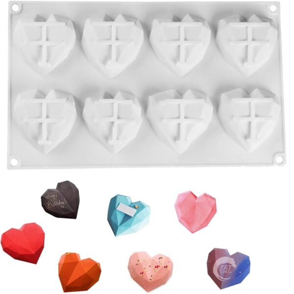 8 Cavity 3D Heart Silicone Mousse Dessert Mold - Image 5