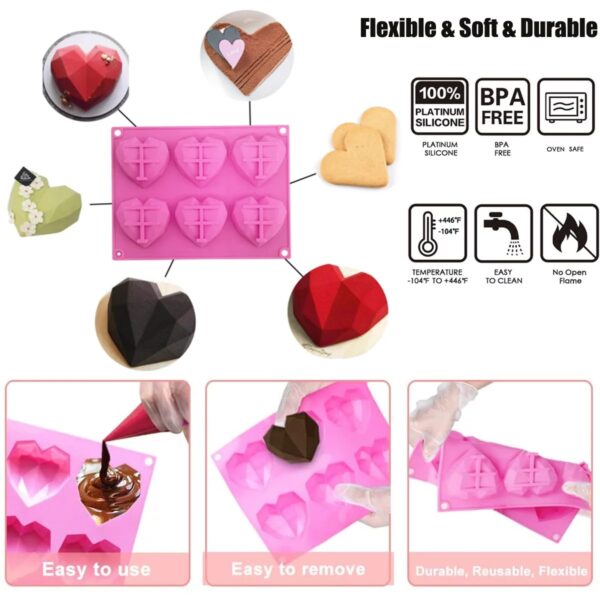 6 Cavity Heart Shape 3D Silicone Mold - Image 2