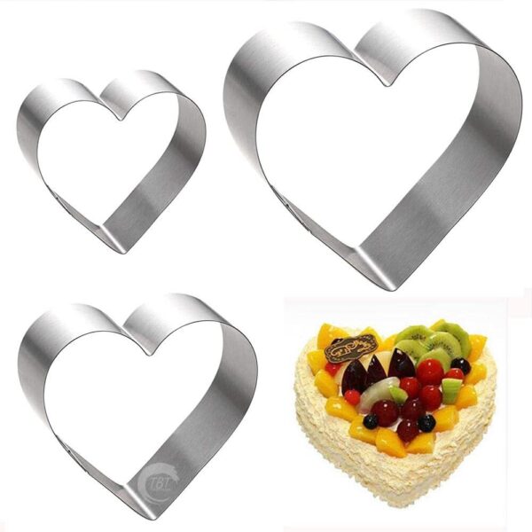 3 Different Size Stainless Steel Heart Cake Ring Set - Image 3