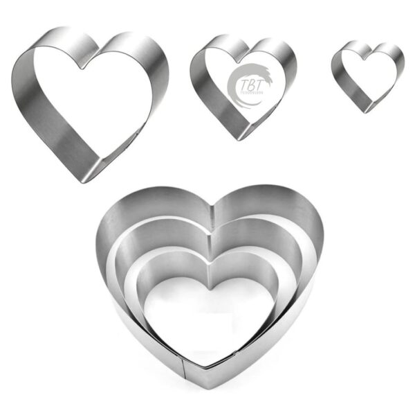 3 Different Size Stainless Steel Heart Cake Ring Set - Image 2