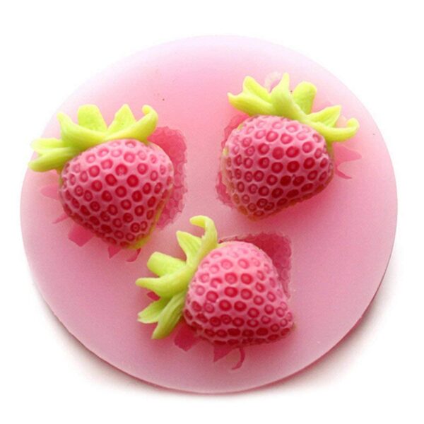 3 Cavity Strawberry Silicone Fondant Mold - Image 2
