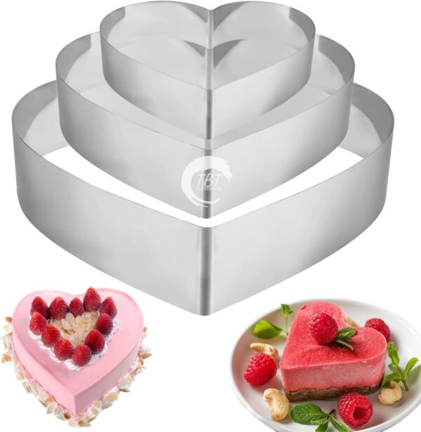 3 Different Size Stainless Steel Heart Cake Ring Set - Image 4