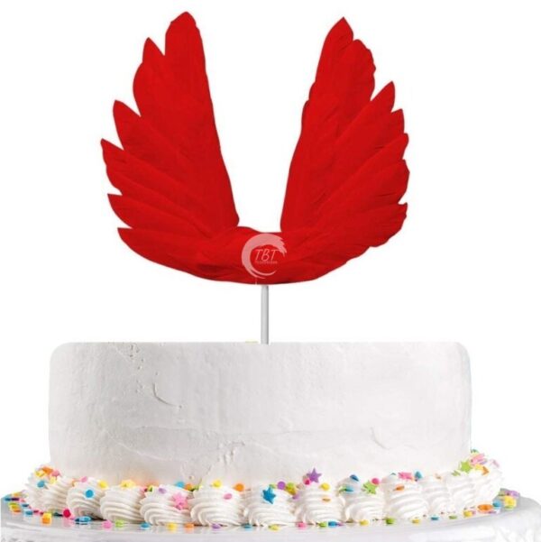 Red Angel Wing Feather Cake Topper - Image 2