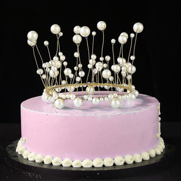 White Pearl Crown Cake Topper - Image 2