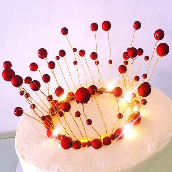 Red Pearl Crown Cake Topper - Image 3