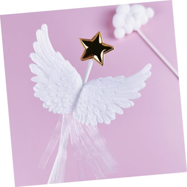 White Angel Feather Wings Star Cake Topper - Image 2