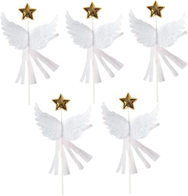 White Angel Feather Wings Star Cake Topper - Image 3