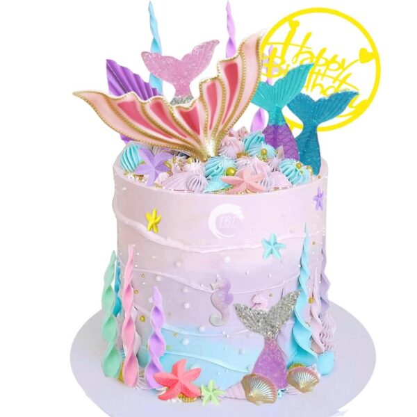 Mermaid Tail with Sparkle Border Paper Cake Topper - Pink - Image 4