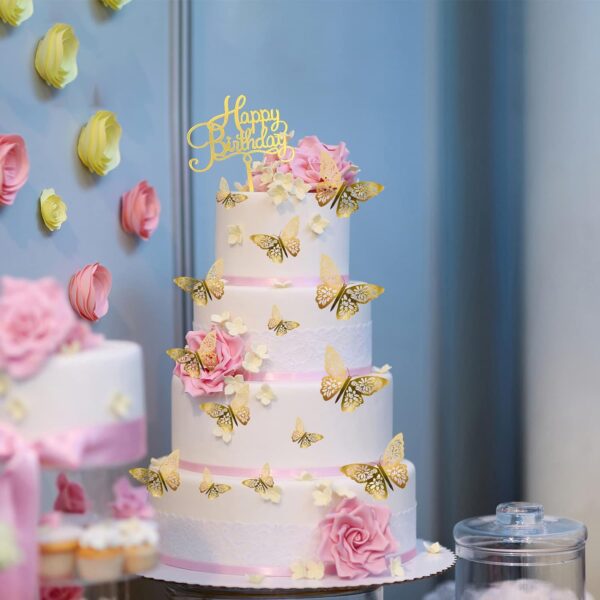 Golden Butterfly Paper Topper For Cake And Cupcake Decoration - Image 2