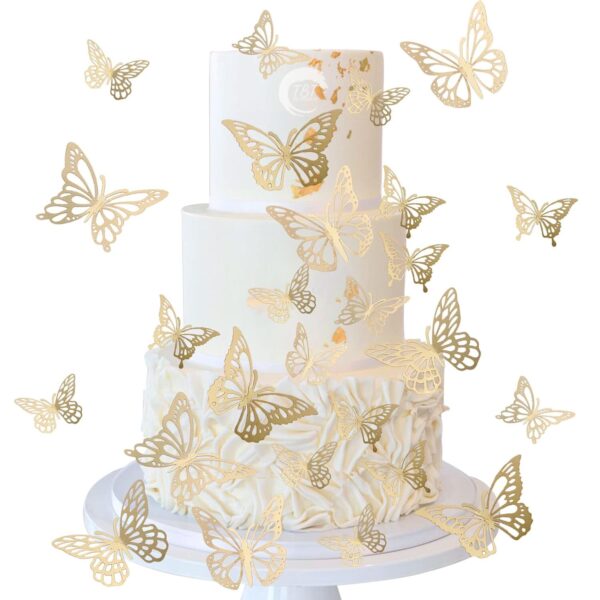 Golden Butterfly Paper Topper For Cake And Cupcake Decoration - Image 3