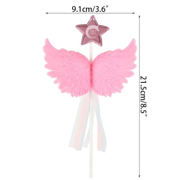 Pink Angel Feather Wings Star Cake Topper - Image 3