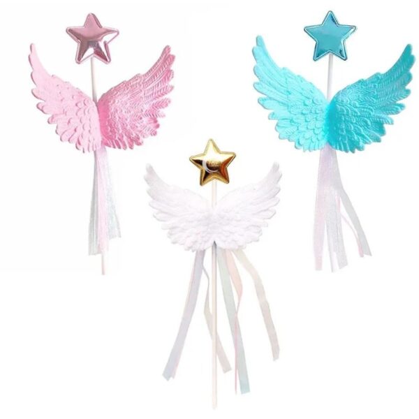 Pink Angel Feather Wings Star Cake Topper - Image 4