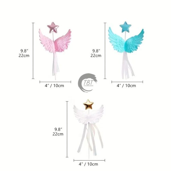 Pink Angel Feather Wings Star Cake Topper - Image 2