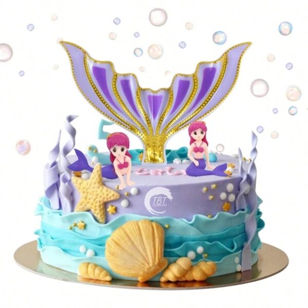 Mermaid Tail with Sparkle Border Paper Cake Topper - Blue - Image 4