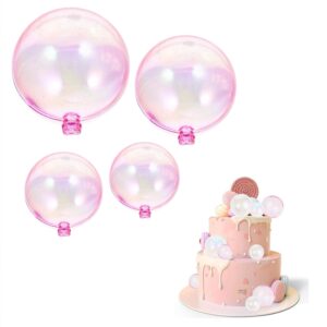 4-mix-sizes-pink-transparent-crystal-balls-cake-decoration-topper-pack-of-12-pcs