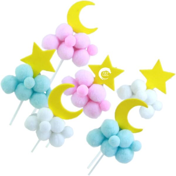 Star Moon Cloud Cotton Balls PomPom Topper - Image 3