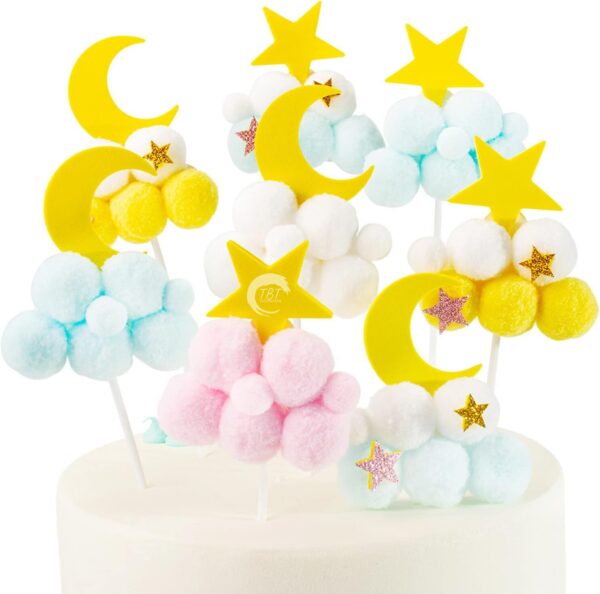 Star Moon Cloud Cotton Balls PomPom Topper - Image 2