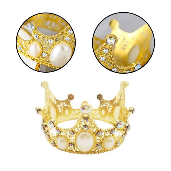 Gold Pearl Gemstone Crown Cake Decoration - Image 2
