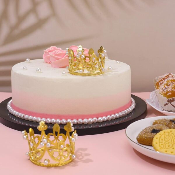Plastic Golden Pearl Crown Cake Decoration - Image 3