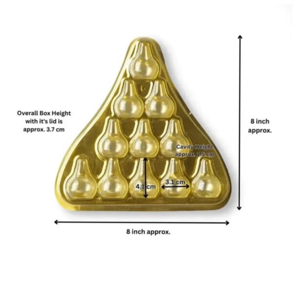 11 Cavity Plastic PVC Modak Shape Hamper Box Golden Tray With Clear Transparent Lid Triangle Shape Box