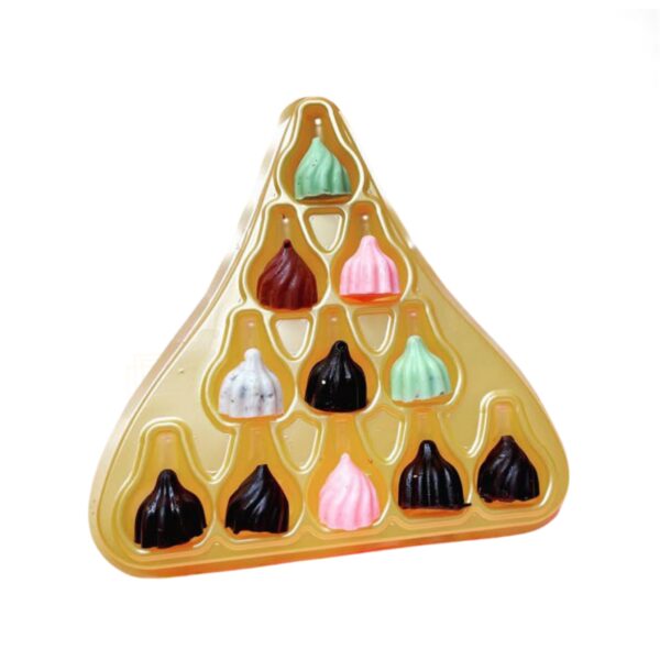 11-cavity-plastic-pvc-modak-shape-hamper-box-golden-tray-with-clear-transparent-lid-triangle-shape-box