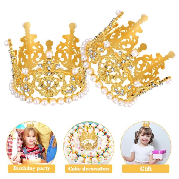 Golden Pearl Princess Tiara Crown Cake Decoration 4" - Image 2
