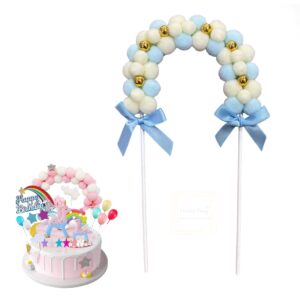 blue-pom-pom-arch-with-gold-beads cake-topper
