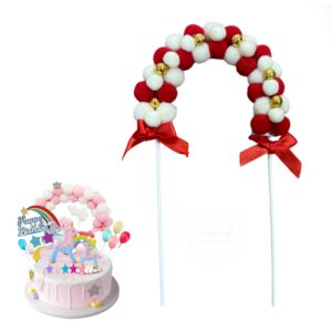 red-pom-pom-arch-with-gold-beads-cake-topper