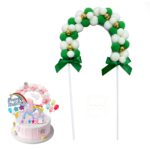 green-pom-pom-arch-with-gold-beads-cake-topper