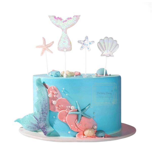 Mermaid Theme Cake Topper For Cake Decoration #4 ( Pack Of 4 Pcs ) - Image 4