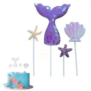 mermaid-theme-cake-topper-for-cake-decoration-2-pack-of-4-pcs