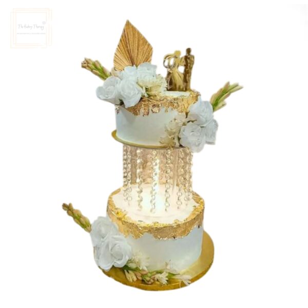 6 Inch Acrylic Round Spacer With White Crystal Diamond Jhumar Cake Stand/Spacer - Image 4