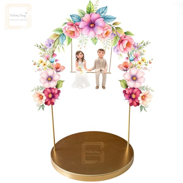u-shape-arch-with-hanging-swing-round-base-cake-stand